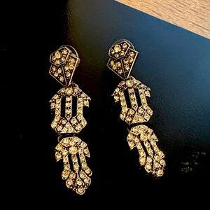 Vintage Art Deco rhinestone earrings, silver tone